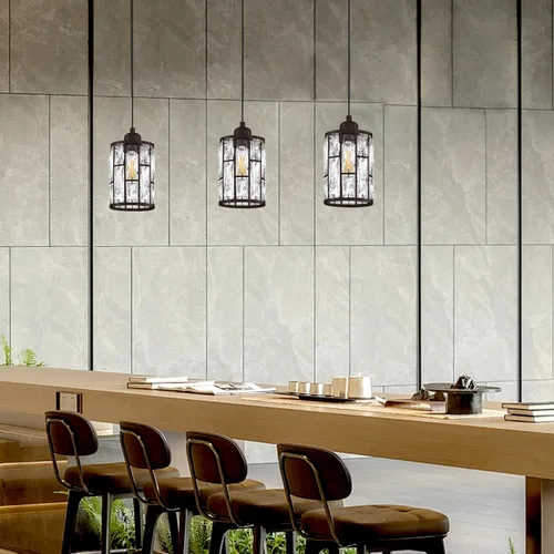 Miniatura 6 de Paquete de 2 lámparas colgantes de isla de cocina con pantalla de cristal de 5.4 pulgadas, acabado negro, moderno accesorio colgante con pantalla