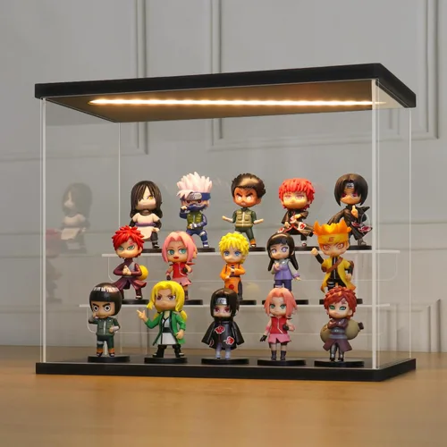Miniatura 8 de LANSCOERY vitrina acrílica con iluminación LED, caja de exhibición de 3 niveles para coleccionables y figuras de acción, organizador transparente a