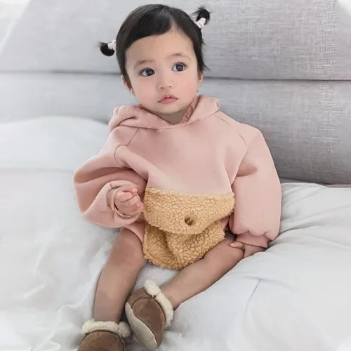 Miniatura 5 de Mameluco con capucha para bebés y niñas recién nacidos bolsillo sólido manga larga sudaderas con capucha ropa de invierno