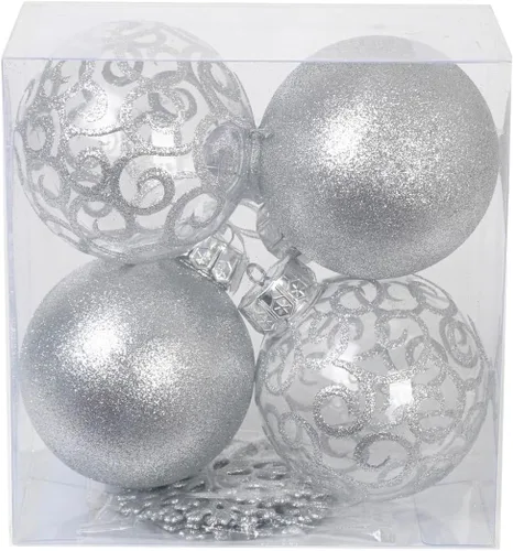 Miniatura 13 de Adornos de Navidad Plateados – 32 Piezas de Decoraciones Plásticas Irrompibles para Árbol Navideño, 16 Bolas de Nieve con Purpurina (3.15"/2.36"), 8
