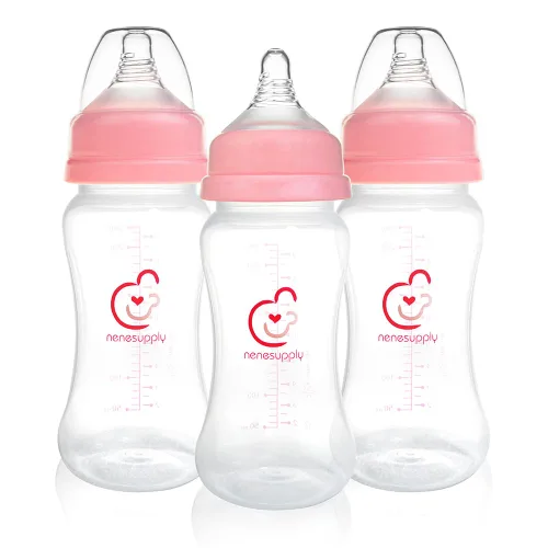 Nenesupply Biberones naturales para recién nacidos, biberones de alimentación de flujo lento para bebés amamantados, cuello ancho, 9 onzas,