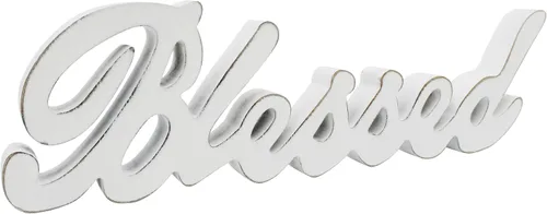 Miniatura 8 de CVHOMEDECO. Letrero de madera con texto en inglés «Blessed» para regalo y mesa/estante/decoración de pared del hogar/oficina, negro mate, 15 x 4-1/4