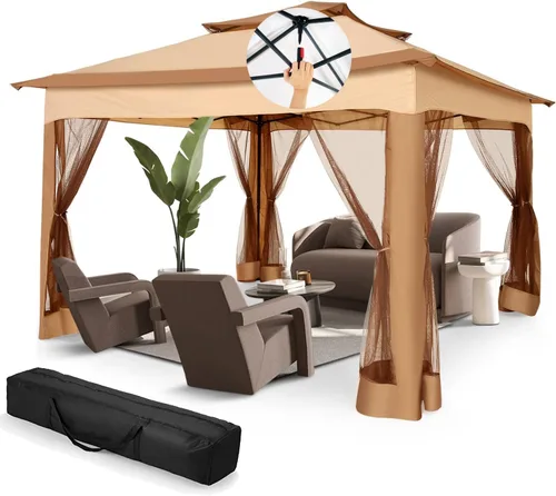 Miniatura 36 de COBIZI - Tienda desplegable de 3,66 x 3,66 metros en oferta - Cenador portátil de metal para exteriores con mosquitero, impermeable - Cenador Caqui