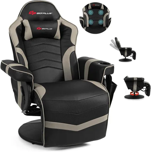 Miniatura 13 de POWERSTONE - Silla reclinable para videojuegos, silla de masaje de poliuretano con reposapiés, soporte para tazas, reposacabezas y bolsa lateral