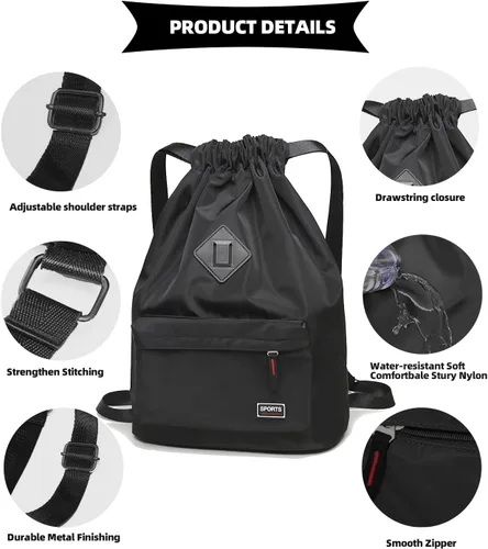 Miniatura 2 de Peicees - Mochila tipo bolsa deportiva, ligera, impermeable con jareta para hombre y mujer