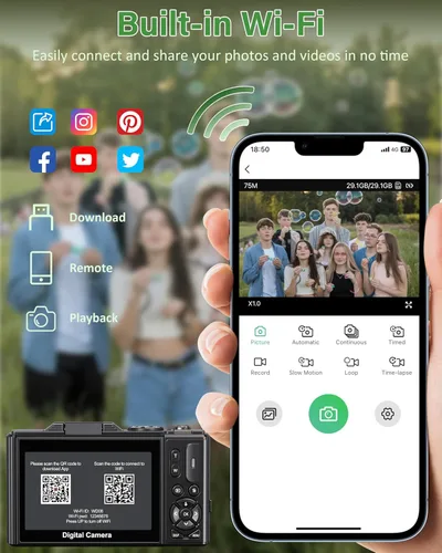 Miniatura 5 de Cámara digital 5K para fotografía, cámara WiFi de 75 MP para YouTube con pantalla abatible de 180° de 3 pulgadas, cámara de video de enfoque Negro