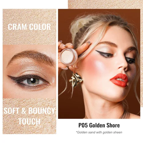 Miniatura 23 de Oulac Sombra de ojos en crema con brillo también para iluminador Sombra de ojos mezclable Resistente al agua y de larga duración con fórmula Pureza