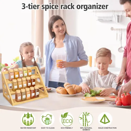 Miniatura 2 de Estante de especias – Organizador de especias escalonado para gabinete – Estante de especias de bambú de 3 niveles para encimera