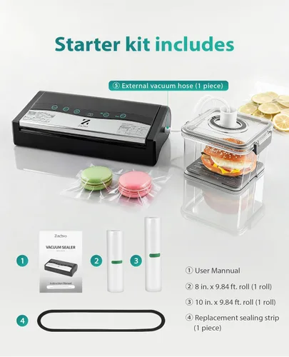 Miniatura 7 de 90kPa - Sellador al vacío 10 en 1 para alimentos, doble sellado térmico para porciones de carne a granel, modos secos y húmedos, cortador integrado