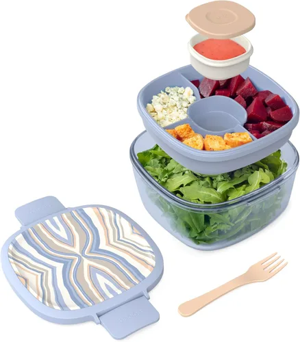 Miniatura 19 de Bentgo Recipiente de Ensalada de Vidrio Todo en Uno - Ensaladera Grande de 61 oz con Tapa, Bandeja Estilo Bento de 4 Compartimentos, Recipiente
