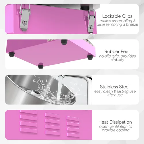 Miniatura 8 de Máquina eléctrica de algodón de azúcar rosa VIVO de 1030W, fabricante comercial de algodón de azúcar, tazón de acero inoxidable de 20 pulgadas