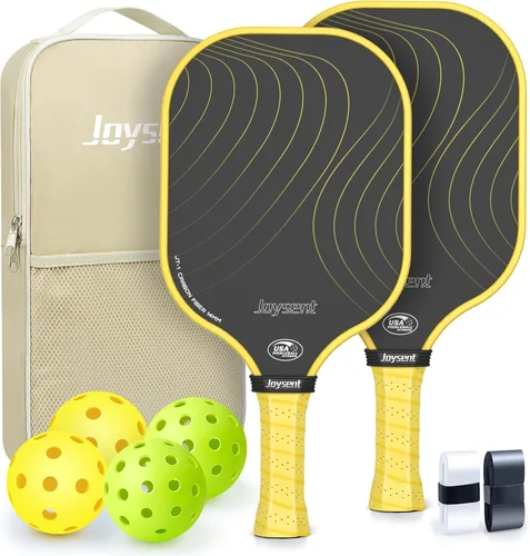 Miniatura 17 de Juego de 2 palas de pickleball aprobadas por USAPA de fibra de carbono con raquetas de pickleball para principiantes, bolas de pepinillo