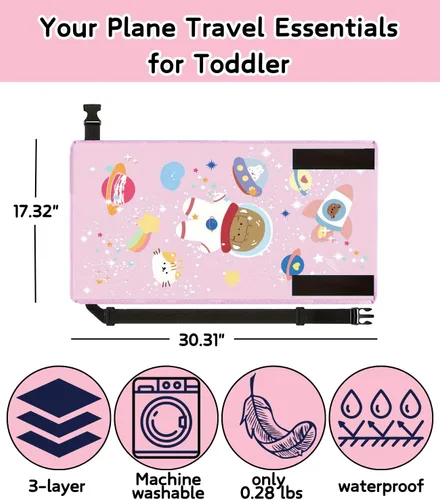 Miniatura 3 de Cama de avión para niños pequeños de 1 a 3 años, cama de viaje portátil con bolsa de transporte, extensor de asiento de avión y reposapiés