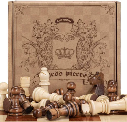 Miniatura 9 de AMEROUS Piezas de ajedrez de madera solamente, piezas de ajedrez de madera estilo Staunton con rey de 3.15 pulgadas, bolsa de almacenamiento, caja