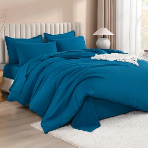 Miniatura 30 de Litanika Cama en una Bolsa King Beige - Juego de Ropa de Cama de 7 Piezas Tamaño King, Juego de Edredón de Cama, Juego de Edredón con Edredón, 02