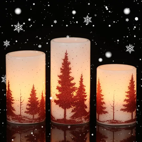 Miniatura 19 de Eldnacele Árbol Verde Decoración Navideña Velas Sin Llama Parpadeantes con Temporizadores Diarios Automáticos, Velas LED Operadas con Pilas, Cera