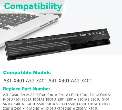 Miniatura 5 de Fancy Buying Batería para portátil compatible con Asus X501A X301 X301A X301U X401 X401A X401U X501 X501U A31-X401 A32-X401 A41-X401 A42-X401