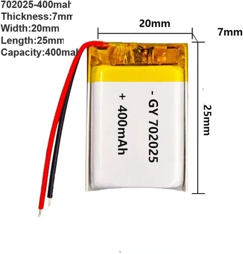 Miniatura 2 de Batería recargable de polímero Lipo 3.7V para pulsera inteligente LED luz (702025-400mah)