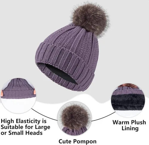 Miniatura 3 de Conjunto de bufanda de invierno para mujer, gorro de forro polar, bufandas para pantalla táctil, 3 en 1