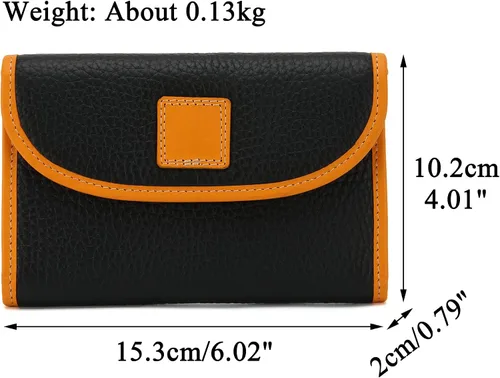 Miniatura 2 de Cartera de cuero genuino para mujer, con cierre de cremallera, monedero, monedero, gran capacidad, Negro -, Billetera triple