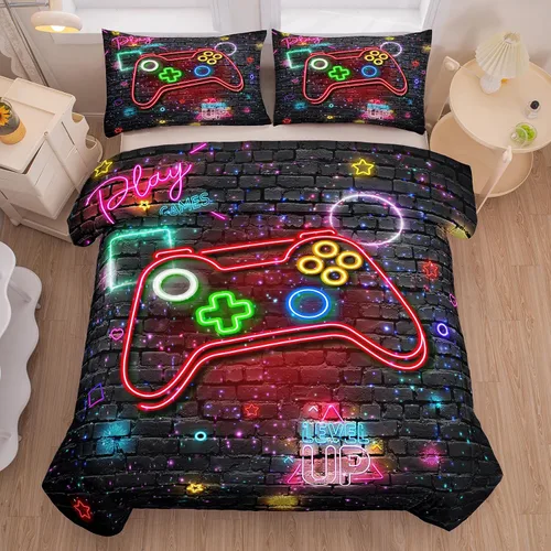 Miniatura 6 de MWMWMW Juego de edredón gaming de 5 piezas para niños, juegos de ropa de cama twin para niños, juego de edredón tamaño twin para niños con 1
