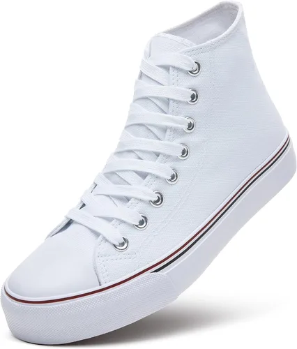 ZGR Zapatillas de lona con cordones para mujer, con parte superior alta, zapatillas casuales para tenis y caminar