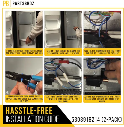 Miniatura 6 de PartsBroz 5303918214 Termostato de descongelación para frigidaire Kenmore Electrolux FFHS2322MBFA FFHS2611LBK FFHS2611LWMA FFHS2612LS4 FFSS2614QP6A