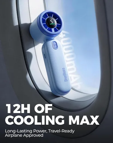 Miniatura 6 de iTurbo - Ventilador turbo de mano, mini ventiladores de mano portátiles plegables, batería recargable, pantalla LED de alta velocidad de 5
