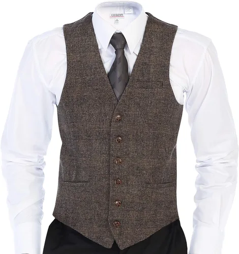 Miniatura 19 de Gioberti Chaleco de tweed formal de 6 botones para hombres