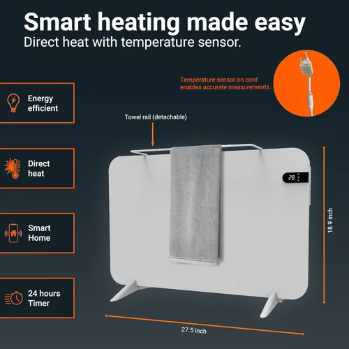 Miniatura 3 de Könighaus Calentador de espacio dual inteligente de 450 W - Calentador de pared y uso móvil - Control de aplicación WiFi y control remoto - Incluye