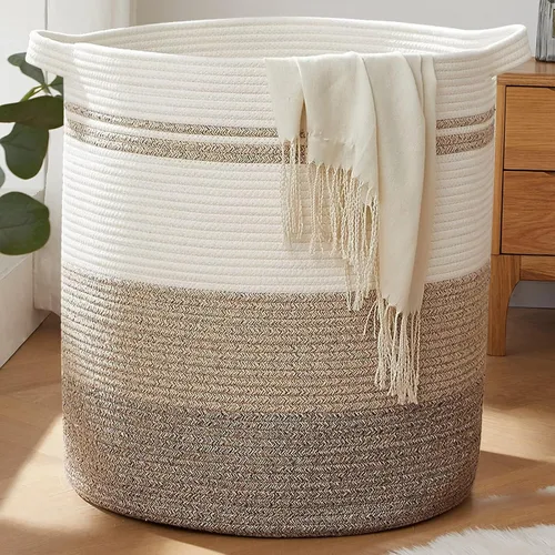 Miniatura 8 de OIAHOMY Cesta de lavandería de 80 L, cesta de almacenamiento con asas, canasta decorativa para sala de estar, cesta de almacenamiento tejida