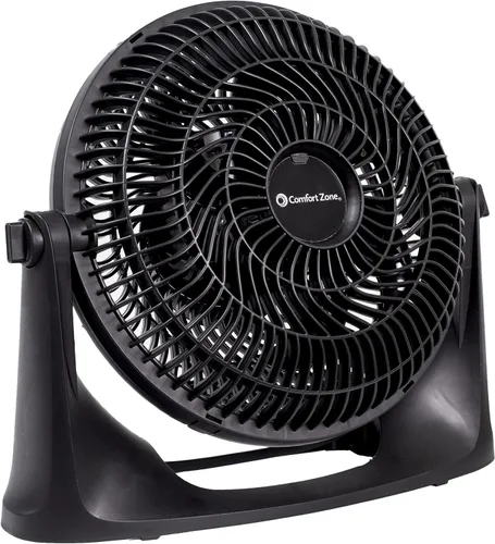 Comfort Zone PowrCurve CZHV101BK - Ventilador de piso de 3 velocidades de 9 pulgadas con inclinación ajustable de 180 grados, 6 aspas, (soporte Negro