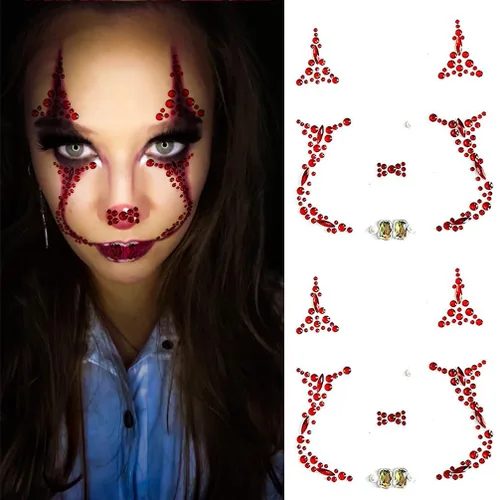 2 piezas de gemas faciales para Halloween, Día de los Muertos, tatuajes temporales de calavera con diamantes de imitación, piedras de cristal, gemas