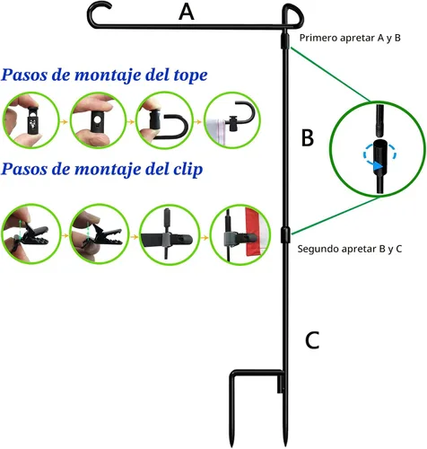 Miniatura 8 de Soporte para asta de bandera de jardín, banderas de jardín para exteriores con tapón de bandera y clip, pintura impermeable con recubrimiento