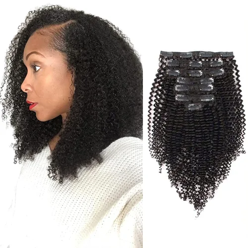 Miniatura 19 de ABH AMAZINGBEAUTY HAIR Kinkys - Extensiones de cabello rizado con clip, 3C y 4A, doble trama, cabello humano Remy real rizado para afroamericanos