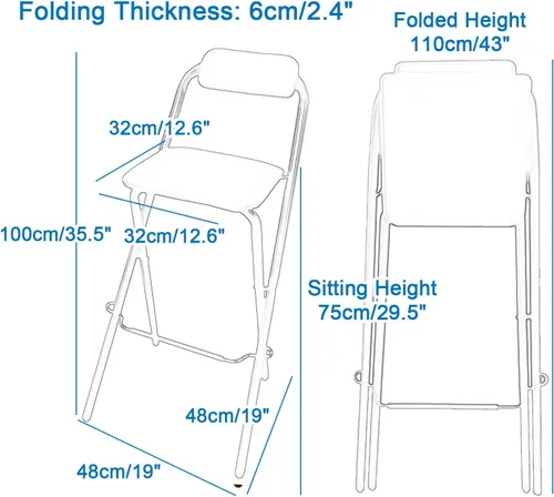 Miniatura 3 de Taburete plegable para el hogar, silla de bar de 27/29 pulgadas, taburete alto con respaldos, silla de pub de madera, taburete de metal