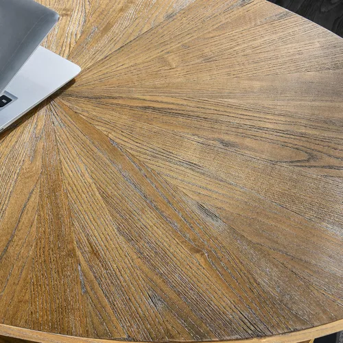 Miniatura 6 de Mesa de Centro Ovalada de Madera Maciza con Patas de Metal Cruzadas, Mesa Central Industrial Moderna de 43.3 Pulgadas con Estante Abierto Mesa