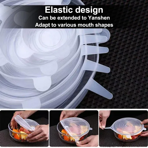 Miniatura 2 de 6 tapas elásticas de silicona reutilizables para almacenamiento de alimentos en el refrigerador, cubierta de microondas de vidrio para alimentos