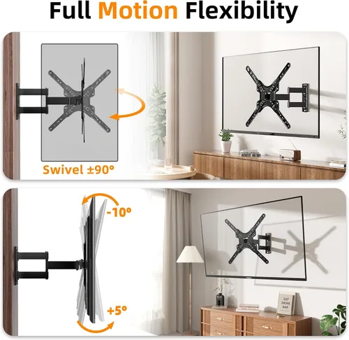 Miniatura 4 de GearFusion Soporte de pared para TV de movimiento completo para televisores planos y curvos de 13 a 60 pulgadas de hasta 77 libras, brazo articulado