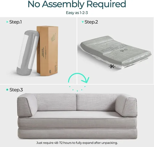 Miniatura 4 de LINSY HOME Sofá cama convertible de 79 pulgadas, sofá cama plegable de compresión, sofá cama plegable de pana para sala de estar y dormitorio, sofá