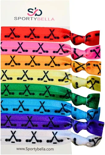 Sportybella - Lazos y accesorios multicolores para el cabello, juego elástico sin arrugas para niñas, jugadores y equipos de hockey sobre hielo.