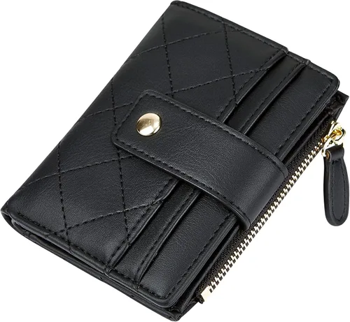 Miniatura 58 de Cartera de cuero para mujer, pequeña, compacta, plegable, con bolsillo para monedas con cremallera