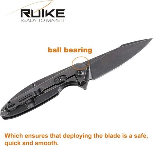 Miniatura 4 de Ruike Cuchillo táctico plegable pequeño cuchillo de bolsillo con clip EDC Camping Pesca Senderismo Cuchillos Marco Cerradura 14C28N Acero Negro al