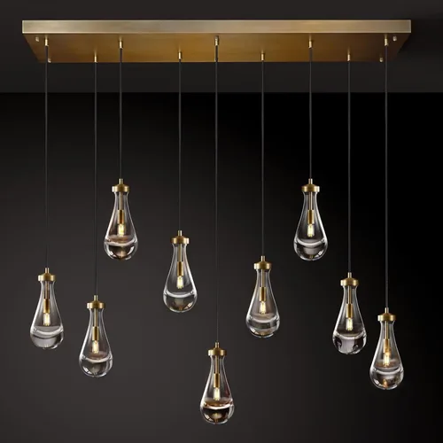 Miniatura 25 de Luces Colgantes Modernas en Forma de Gota de Lluvia, Lámparas Colgantes de Latón de 2 Luces para Isla de Cocina, Iluminación Colgante Dorada