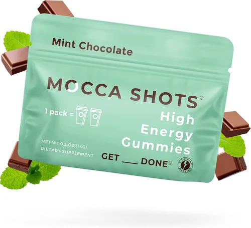 Miniatura 10 de Mocca Shots – Caramelo Salado 100 mg Gummies de cafeína (12 paquetes, 2 por paquete) Café Energía Masticar Gummy, Vegano, Sin gluten, Todo Natural