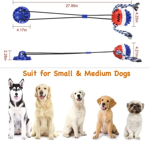 Miniatura 3 de Juguete para perros con ventosa para masticadores agresivos, bola de cuerda para perro, juguete interactivo de tira y afloja, juguete de tira