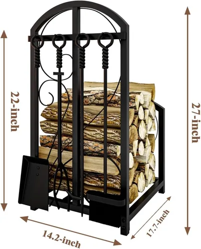Miniatura 3 de Estante de almacenamiento de leña, hierro, negro, portátil, 20 pulgadas