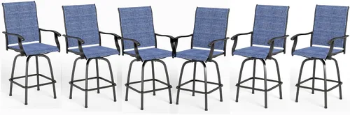 Miniatura 31 de Juego de 4 taburetes de bar para exterior de MFSTUDIO, sillas giratorias de patio con altura de barra, barras de bar de patio con respaldo alto