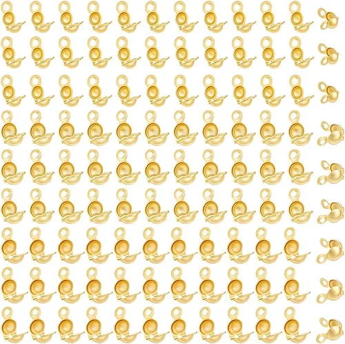 BENECREAT 150 piezas chapadas en oro de 18 quilates, puntas de cuentas de crimpado, cubiertas de nudo para manualidades, fabricación de joyas, 3
