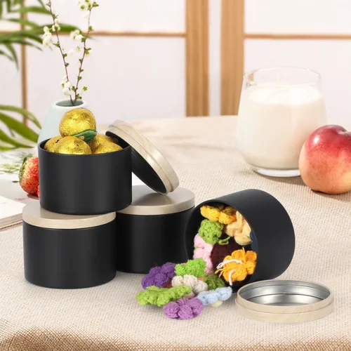 Miniatura 6 de SONVIIBOX 24 latas de velas de 4 onzas, latas negras con tapas de metal de grano de madera, tarros de velas para hacer velas a granel, tarros